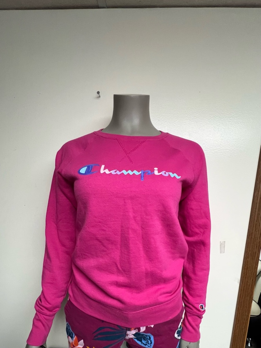 Champion Bright Pink Logo Crewneck Sweatshirt